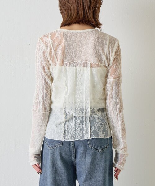 goocy（グーシー）の「レースパッチワークトップス（Tシャツ/カットソー・レディース・ブラック/アイボリー・FREE）」の14枚目の写真