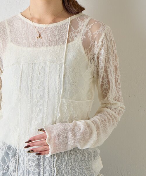 goocy（グーシー）の「レースパッチワークトップス（Tシャツ/カットソー・レディース・ブラック/アイボリー・FREE）」の17枚目の写真