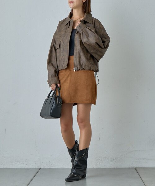 goocy(グーシー)の「スエード切替ショートスカート(スカート・レディース・ブラウン/ダークブラウン・FREE)」の6枚目の写真