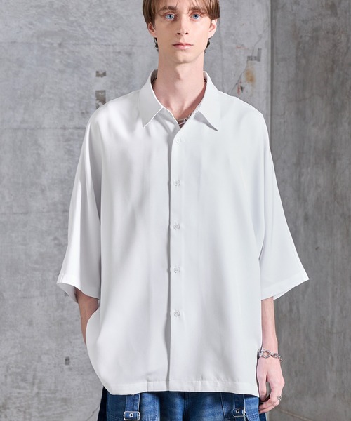 SERACE(セラス)の「【SERACE】Drape stretch loose short sleeve dolman shirt / ドレープストレッチルーズ半袖ドルマンシャツ(シャツ/ブラウス・メンズ・グレー/ブラック/ホワイト・S/M/L)」の1枚目の写真