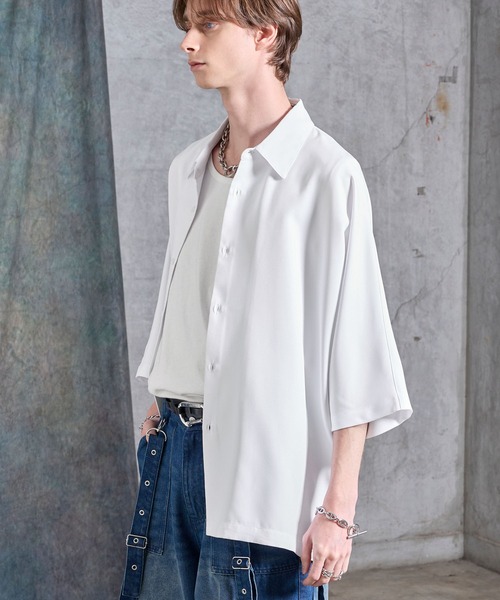 SERACE(セラス)の「【SERACE】Drape stretch loose short sleeve dolman shirt / ドレープストレッチルーズ半袖ドルマンシャツ(シャツ/ブラウス・メンズ・グレー/ブラック/ホワイト・S/M/L)」の9枚目の写真