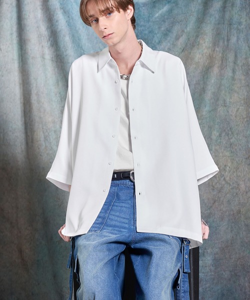 SERACE(セラス)の「【SERACE】Drape stretch loose short sleeve dolman shirt / ドレープストレッチルーズ半袖ドルマンシャツ(シャツ/ブラウス・メンズ・グレー/ブラック/ホワイト・S/M/L)」の13枚目の写真