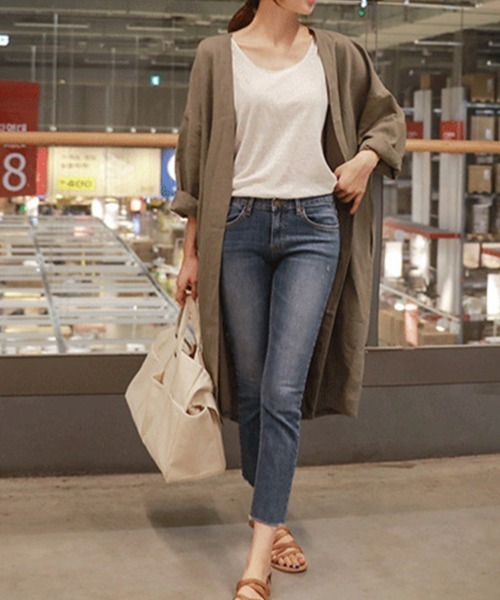 Flugge（フラッジー）の「リネンライクロングガウン（その他トップス・レディース・ネイビー/ベージュ・LARGE/MEDIUM）」の6枚目の写真