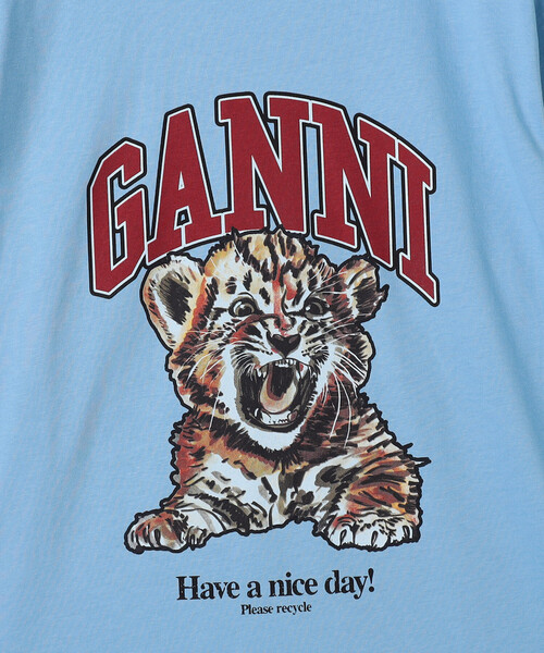 GANNI（ガニー）の「GANNI/ガニー Basic Jersey Tiger Relaxed T-shirt / T4007 / フロントプリント 半袖Tシャツ（Tシャツ/カットソー・レディース・サックスブルー・SMALL）」の4枚目の写真