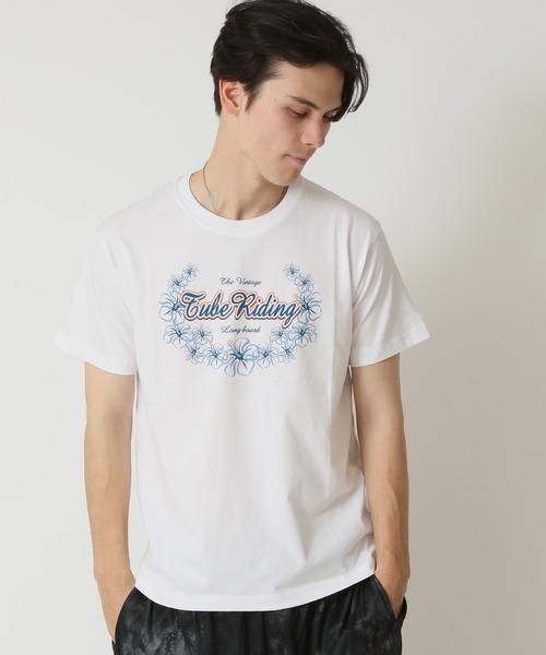ARCADE（アーケード）の「サーフプリント クルーネック半袖Tシャツ　PRIMAL POINT（Tシャツ/カットソー・メンズ・ブラック系1/ブラック系3/ブルー系3/ホワイト系1/ホワイト系2/ホワイト系3/ブラック系2/イエロー系2/ピンク系1・M/L/LL）」の2枚目の写真