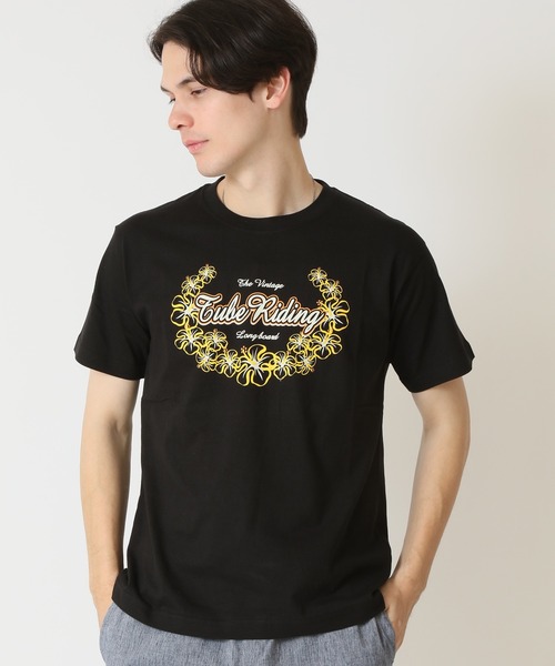 ARCADE（アーケード）の「サーフプリント クルーネック半袖Tシャツ　PRIMAL POINT（Tシャツ/カットソー・メンズ・ブラック系1/ブラック系3/ブルー系3/ホワイト系1/ホワイト系2/ホワイト系3/ブラック系2/イエロー系2/ピンク系1・M/L/LL）」の5枚目の写真