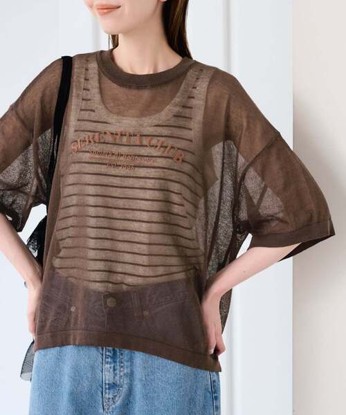 U by SPICK&SPAN（ユーバイスピックアンドスパン）の「シアーロゴニットTEE（ニット/セーター・レディース・ホワイト/ブラウン/ピンク/チャコールグレー・FREE）」の4枚目の写真