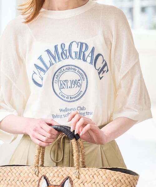 U by SPICK&SPAN（ユーバイスピックアンドスパン）の「シアーロゴニットTEE（ニット/セーター・レディース・ホワイト/ブラウン/ピンク/チャコールグレー・FREE）」の2枚目の写真
