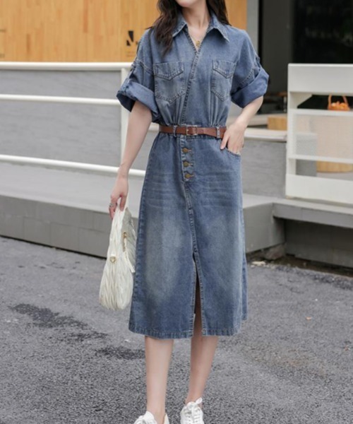 FAVORITO(ファヴォリート)の「デニムスリットワンピース(ワンピース・レディース・ブルー・XL/L/M/S)」の3枚目の写真