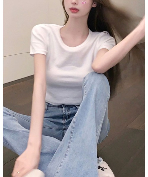 CHEER（チアー）の「後ろあきクロップドカットソー トップス Tシャツ（Tシャツ/カットソー・レディース・ホワイト・L）」の3枚目の写真
