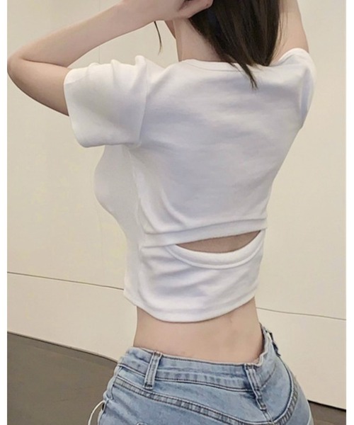 CHEER（チアー）の「後ろあきクロップドカットソー トップス Tシャツ（Tシャツ/カットソー・レディース・ホワイト・L）」の5枚目の写真
