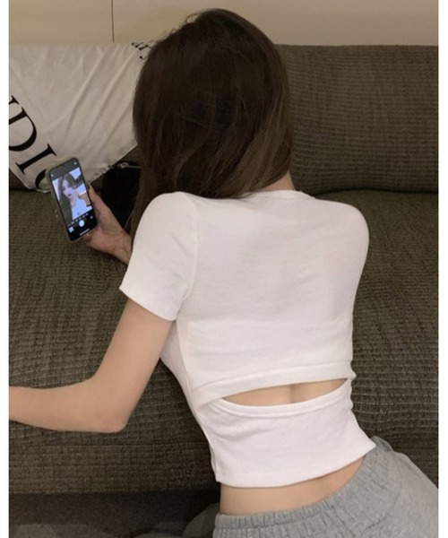 CHEER（チアー）の「後ろあきクロップドカットソー トップス Tシャツ（Tシャツ/カットソー・レディース・ホワイト・L）」の8枚目の写真
