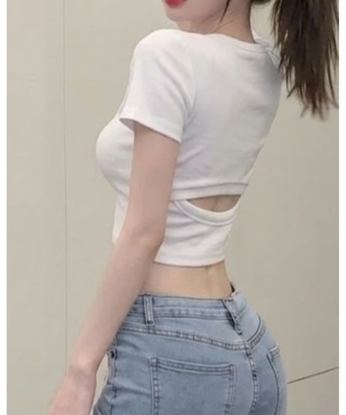 CHEER（チアー）の「後ろあきクロップドカットソー トップス Tシャツ（Tシャツ/カットソー・レディース・ホワイト・L）」の9枚目の写真
