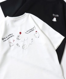 Ghost Embroidery T-shirt/ゴースト 刺繍 オーバーサイズ ポンチ 半袖Tシャツ レディース メンズ