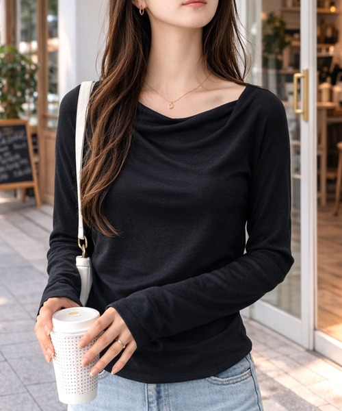 Dewlily(デューリリー)の「お好みの着方でコーデを楽しめる♪ ドレープネックマルチWAYカットソー(Tシャツ/カットソー・レディース・グレー/アイボリー/ブラック・L/M/S)」の16枚目の写真