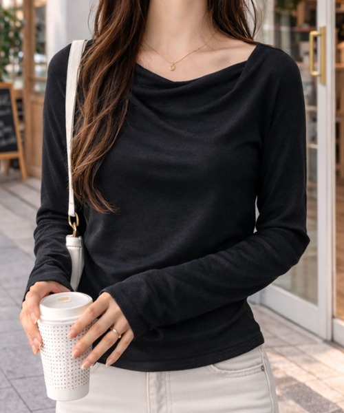 Dewlily(デューリリー)の「お好みの着方でコーデを楽しめる♪ ドレープネックマルチWAYカットソー(Tシャツ/カットソー・レディース・グレー/アイボリー/ブラック・L/M/S)」の19枚目の写真