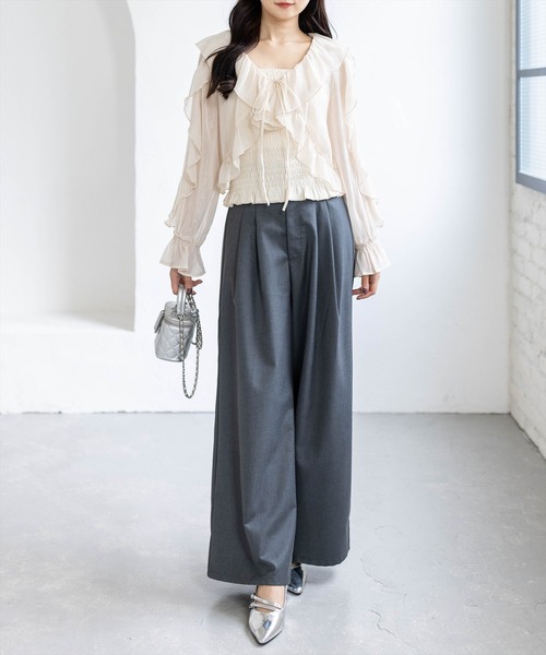 clear（クリア）の「ラメシアーフリルアンサンブル［骨格ウェーブ/シャーリング/フェミニン］（シャツ/ブラウス・レディース・ミント/オフホワイト/ライトベージュ/ブラック/ピンク・F）」の19枚目の写真