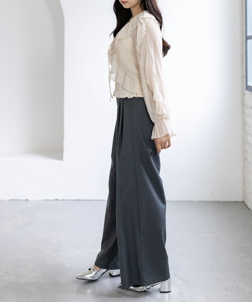 clear（クリア）の「ラメシアーフリルアンサンブル［骨格ウェーブ/シャーリング/フェミニン］（シャツ/ブラウス・レディース・ミント/オフホワイト/ライトベージュ/ブラック/ピンク・F）」の20枚目の写真