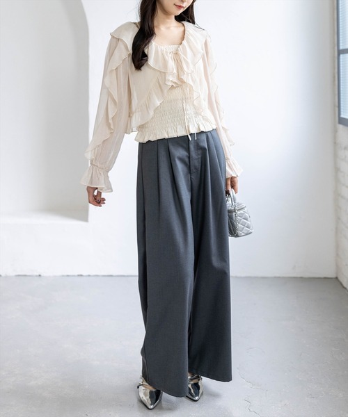 clear（クリア）の「ラメシアーフリルアンサンブル［骨格ウェーブ/シャーリング/フェミニン］（シャツ/ブラウス・レディース・ミント/オフホワイト/ライトベージュ/ブラック/ピンク・F）」の22枚目の写真