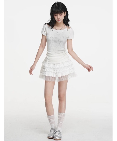 .KOM(ドットコム)の「A'GEM/9 × .kom 『.KOM/ドットケーオーエム』レースホルターレイヤードトップス(Tシャツ/カットソー・レディース・ホワイト/グレー・FREE)」の3枚目の写真