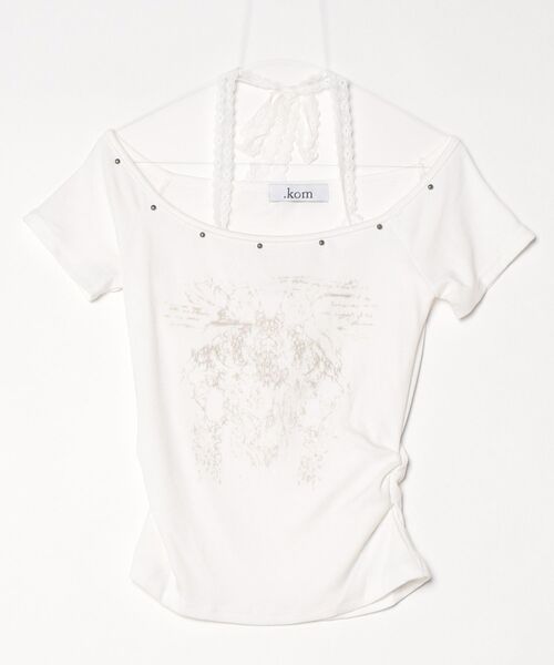 .KOM(ドットコム)の「A'GEM/9 × .kom 『.KOM/ドットケーオーエム』レースホルターレイヤードトップス(Tシャツ/カットソー・レディース・ホワイト/グレー・FREE)」の6枚目の写真