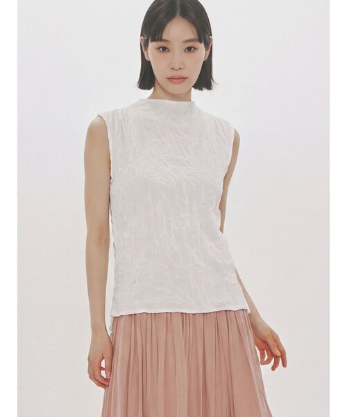 MIDIUMISOLID(ミディウミソリッド)の「MIDIUMISOLID for Ladies シースルーハイネックノースリーブインナー(Tシャツ/カットソー・レディース・ブラック/パープル/オフホワイト・FREE)」の1枚目の写真