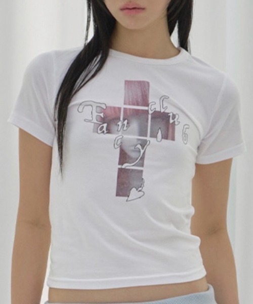 FANCY CLUB(ファンシークラブ)の「【FANCY CLUB】CROSS KIRA TEE / 【ファンシークラブ】クロスキラ半袖Tシャツ<着用動画あり>(Tシャツ/カットソー・レディース・ブラック/ホワイト/ピンク・ONE SIZE)」の5枚目の写真