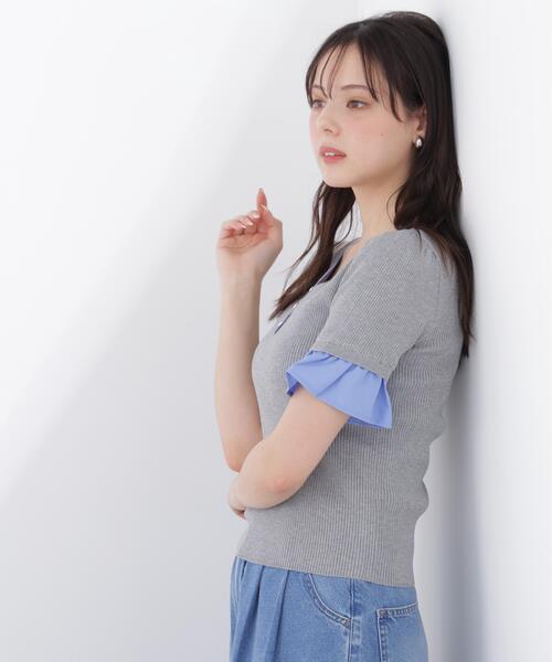 PROPORTION BODY DRESSING（プロポーションボディドレッシング）の「異素材ハーフスリーブニット / 1216170413（ニット/セーター・レディース・ホワイト系その他/グレー系その他/ネイビー・FREE）」の4枚目の写真