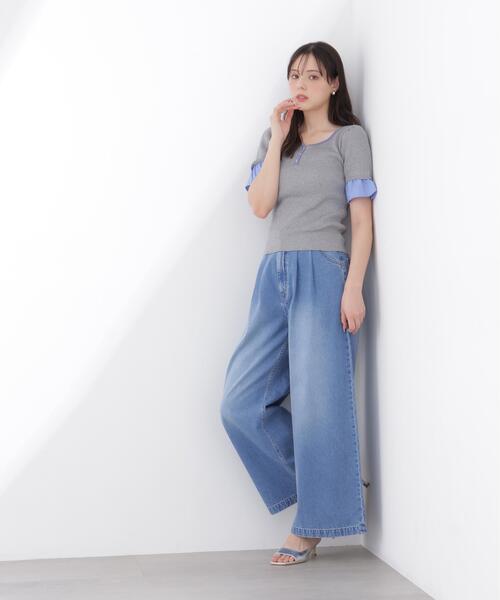 PROPORTION BODY DRESSING（プロポーションボディドレッシング）の「異素材ハーフスリーブニット / 1216170413（ニット/セーター・レディース・ホワイト系その他/グレー系その他/ネイビー・FREE）」の5枚目の写真