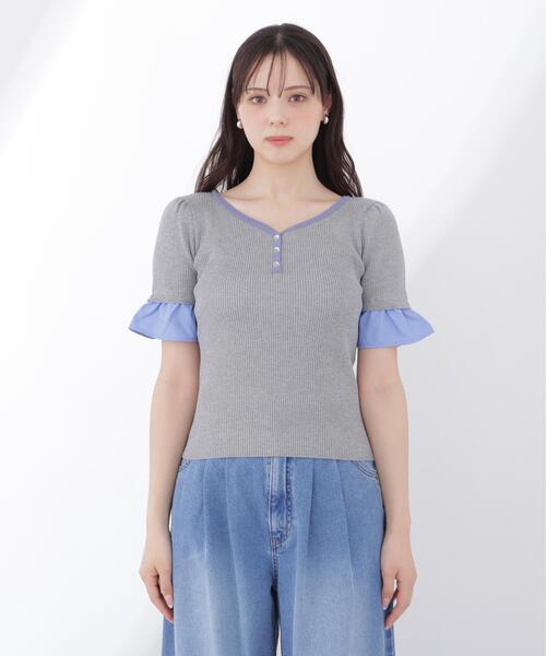 PROPORTION BODY DRESSING（プロポーションボディドレッシング）の「異素材ハーフスリーブニット / 1216170413（ニット/セーター・レディース・ホワイト系その他/グレー系その他/ネイビー・FREE）」の9枚目の写真