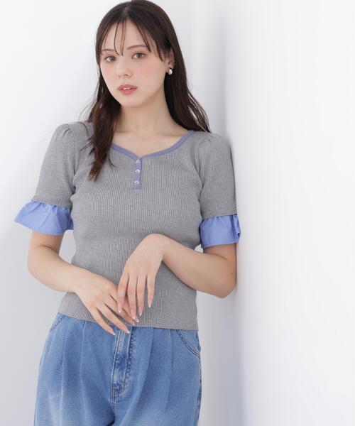 PROPORTION BODY DRESSING（プロポーションボディドレッシング）の「異素材ハーフスリーブニット / 1216170413（ニット/セーター・レディース・ホワイト系その他/グレー系その他/ネイビー・FREE）」の3枚目の写真