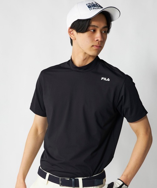 FILA GOLF(フィラゴルフ )の「【FILA GOLF:フィラゴルフ】半袖モックネックシャツ 吸汗速乾 ゴルフ(Tシャツ/カットソー・メンズ・ブラック/オフホワイト・MEDIUM/LARGE/X-LARGE/XX-LARGE)」の2枚目の写真