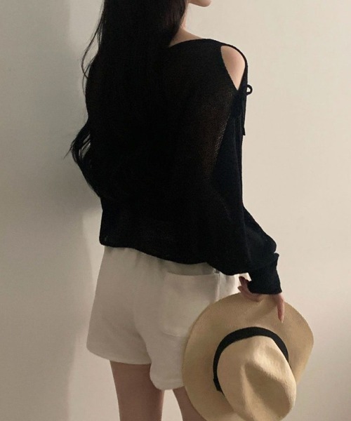 mielu（ミエル）の「ポイントリボンスリットサマーニット（ニット/セーター・レディース・グレー/ホワイト/ブラック・FREE）」の16枚目の写真