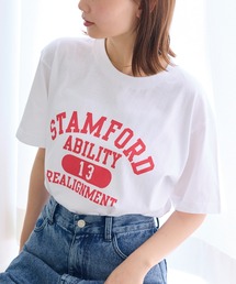 カレッジロゴプリントTシャツ|大人カジュアル/大人こなれロゴ/ゆったりシルエット/半袖Tシャツ/綿100%