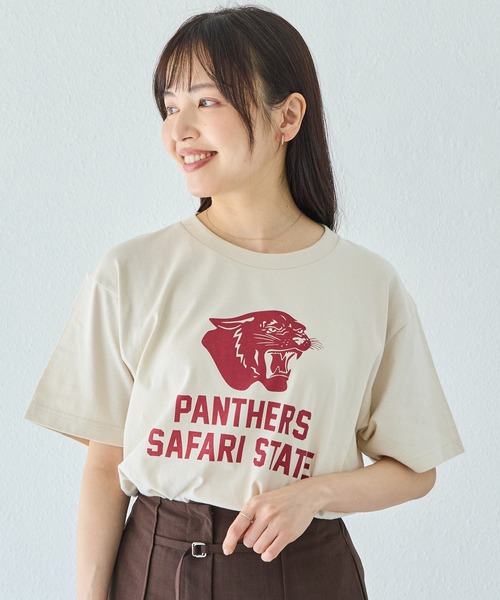LAVEANGE(ラビアンジェ)の「カレッジロゴプリントTシャツ|大人カジュアル/大人こなれロゴ/ゆったりシルエット/半袖Tシャツ/綿100%(Tシャツ/カットソー・レディース・ホワイト/ネイビー/ダークブラウン/ライトベージュ・4L/3L/LL/M)」の12枚目の写真