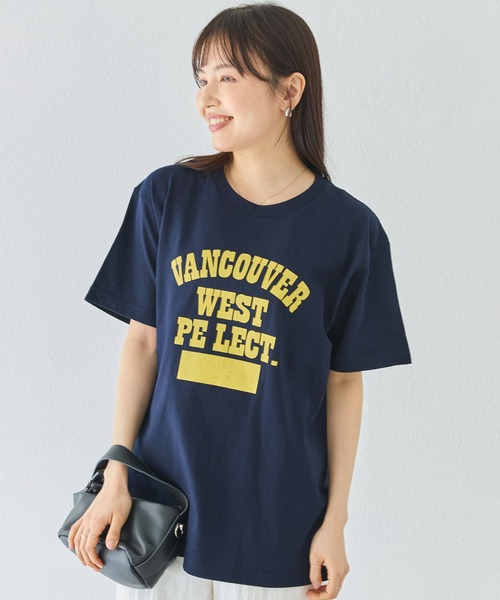 LAVEANGE(ラビアンジェ)の「カレッジロゴプリントTシャツ|大人カジュアル/大人こなれロゴ/ゆったりシルエット/半袖Tシャツ/綿100%(Tシャツ/カットソー・レディース・ホワイト/ネイビー/ダークブラウン/ライトベージュ・4L/3L/LL/M)」の21枚目の写真