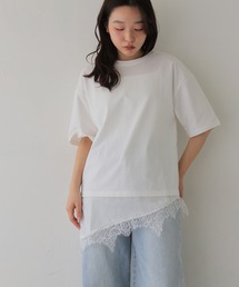 【cheriella】サテンレースレイヤード風Tシャツ SATIN LACE LAYERED T-SHIRT