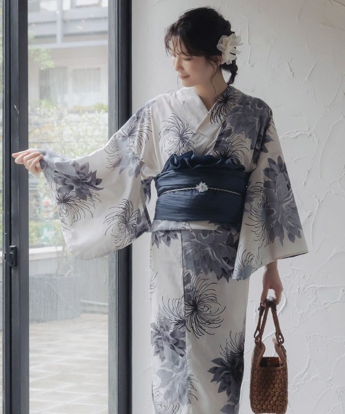 slattgir（スラットジール）の「高身長　花柄ゆかたセット（ゆかた＋へこ帯）（トールサイズ）（浴衣・レディース・ホワイト系・M～Ｌ）」の7枚目の写真