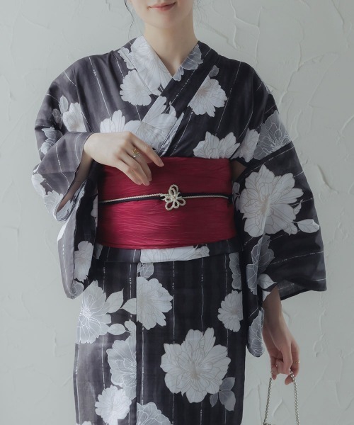slattgir（スラットジール）の「高身長　花柄ゆかたセット（ゆかた＋へこ帯）（トールサイズ）（浴衣・レディース・ホワイト系・M～Ｌ）」の16枚目の写真
