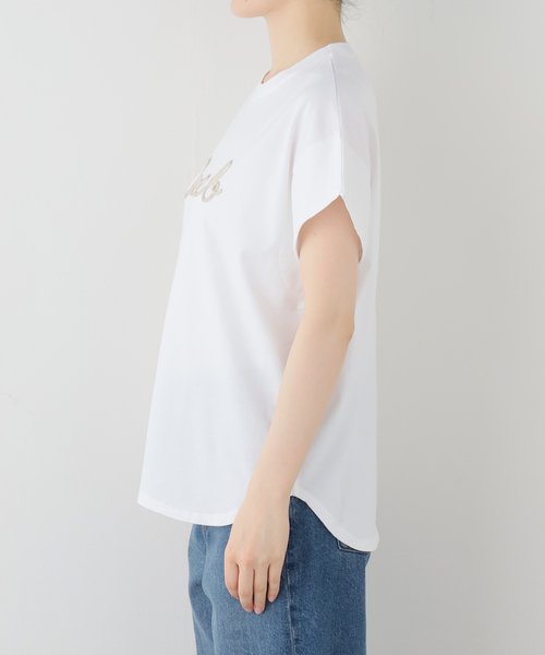 La TOTALITE（ラトータリテ）の「【洗える】Munich/ミューニック 刺繍ロゴTシャツ（Tシャツ/カットソー・レディース・ホワイト/キャメル・FREE）」の4枚目の写真