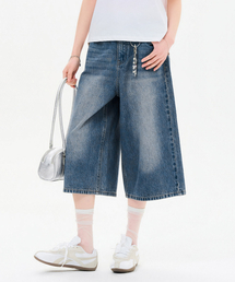 レディース 7部ワイドデニムパンツ-FBRG2671D0N