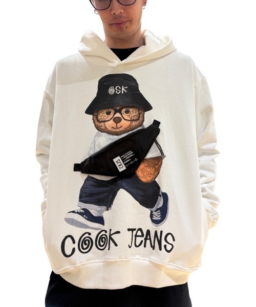 COOK JEANS(クックジーンズ)の「バッグベアーパーカー(パーカー・メンズ・ホワイト/パープル/ブラック・FREE)」の1枚目の写真