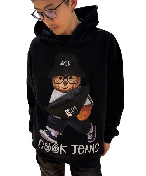 COOK JEANS(クックジーンズ)の「バッグベアーパーカー(パーカー・メンズ・ホワイト/パープル/ブラック・FREE)」の2枚目の写真