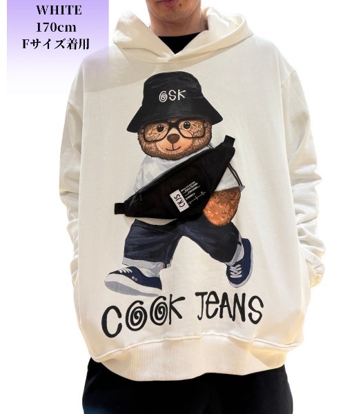 COOK JEANS(クックジーンズ)の「バッグベアーパーカー(パーカー・メンズ・ホワイト/パープル/ブラック・FREE)」の4枚目の写真