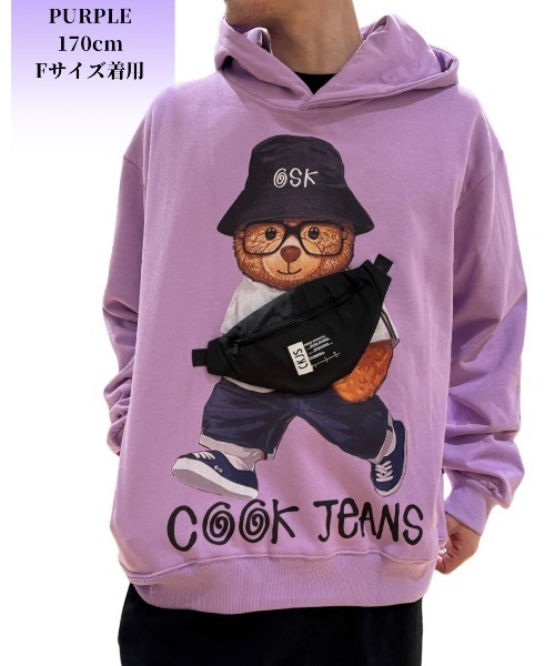 COOK JEANS(クックジーンズ)の「バッグベアーパーカー(パーカー・メンズ・ホワイト/パープル/ブラック・FREE)」の10枚目の写真