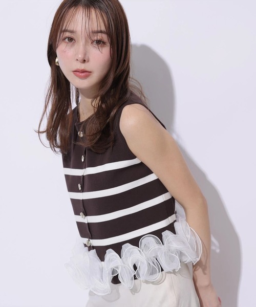 Mystrada(マイストラーダ)の「裾フリルボーダーノースリニット(ニット/セーター・レディース・ホワイト/ブラウン/ブラック・38)」の10枚目の写真