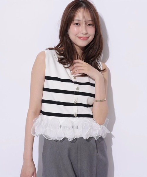 Mystrada(マイストラーダ)の「裾フリルボーダーノースリニット(ニット/セーター・レディース・ホワイト/ブラウン/ブラック・38)」の16枚目の写真