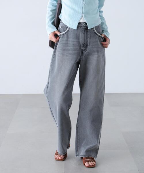 FREE'S MART(フリーズマート)の「◇レーストリミングワイドストレートデニム(デニムパンツ・レディース・ブラック系その他/ライトインディゴブルー・MEDIUM/X-SMALL/SMALL)」の9枚目の写真