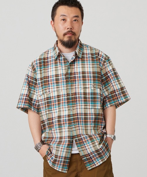 Lee(リー)の「Lee/リー ハーフスリーブサファリシャツ ライトウエイトマドラスチェック(シャツ/ブラウス・メンズ・ネイビー/レッド/オレンジ・SMALL/MEDIUM/LARGE/X-LARGE)」の18枚目の写真