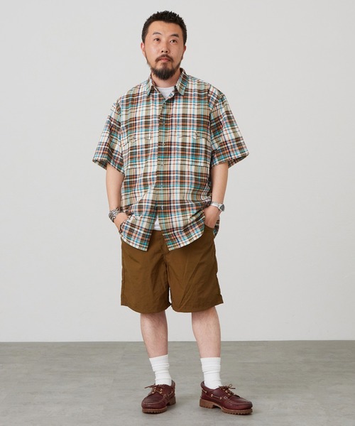 Lee(リー)の「Lee/リー ハーフスリーブサファリシャツ ライトウエイトマドラスチェック(シャツ/ブラウス・メンズ・ネイビー/レッド/オレンジ・SMALL/MEDIUM/LARGE/X-LARGE)」の9枚目の写真